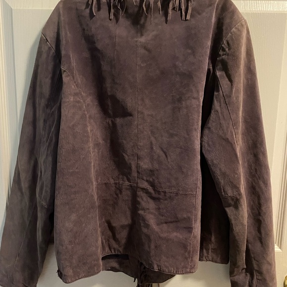 Ladies Beautiful Purple Dialogue Leather Jacket With Fringes Size Large - Picture 6 of 7